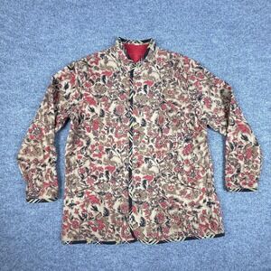 Koos Of Course Jacket Womens Large Reversible Silk Quilted Floral Red Boho
